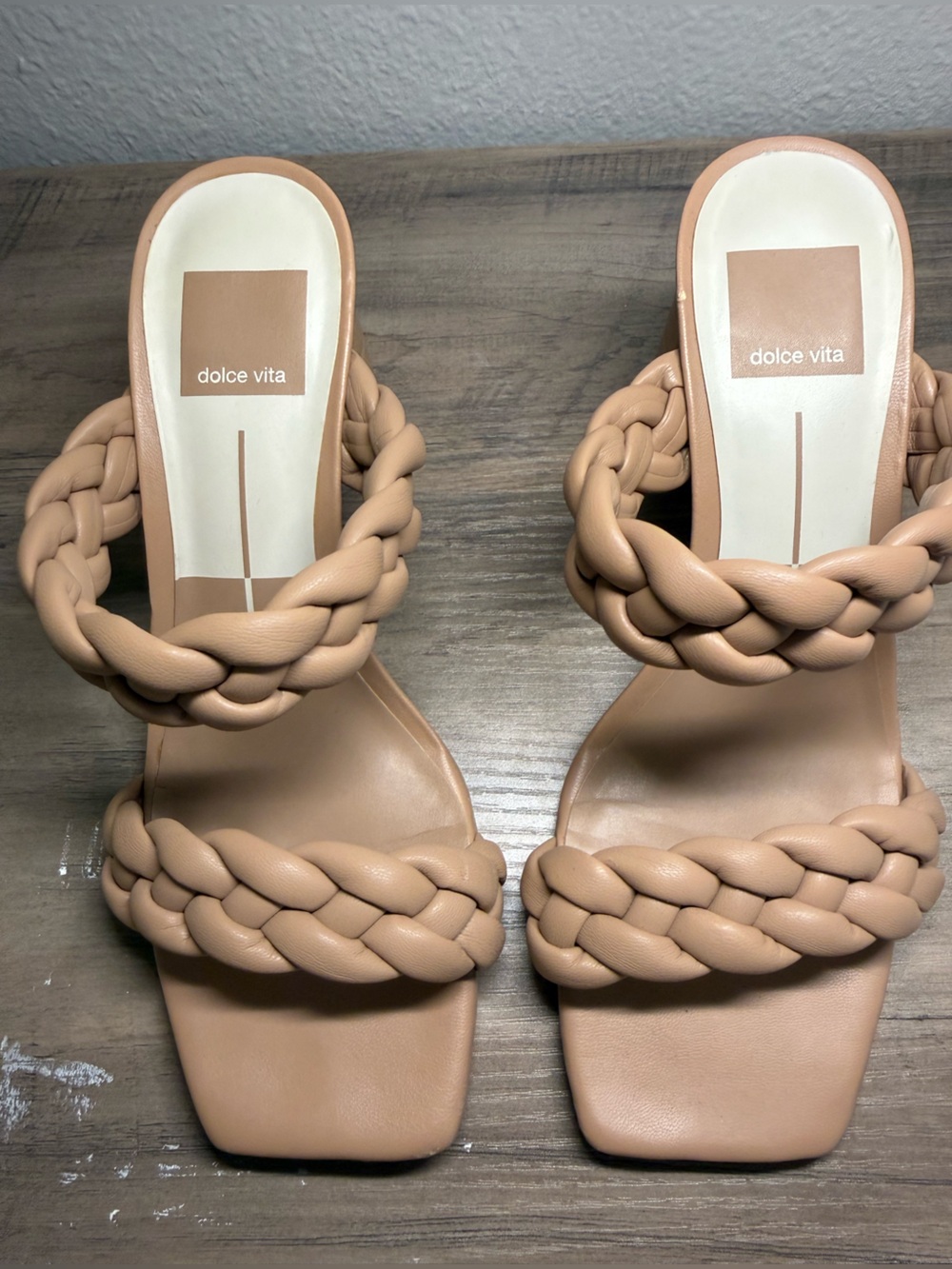 Dolce Vita Tan Braided Double-Strap Slide Heels
